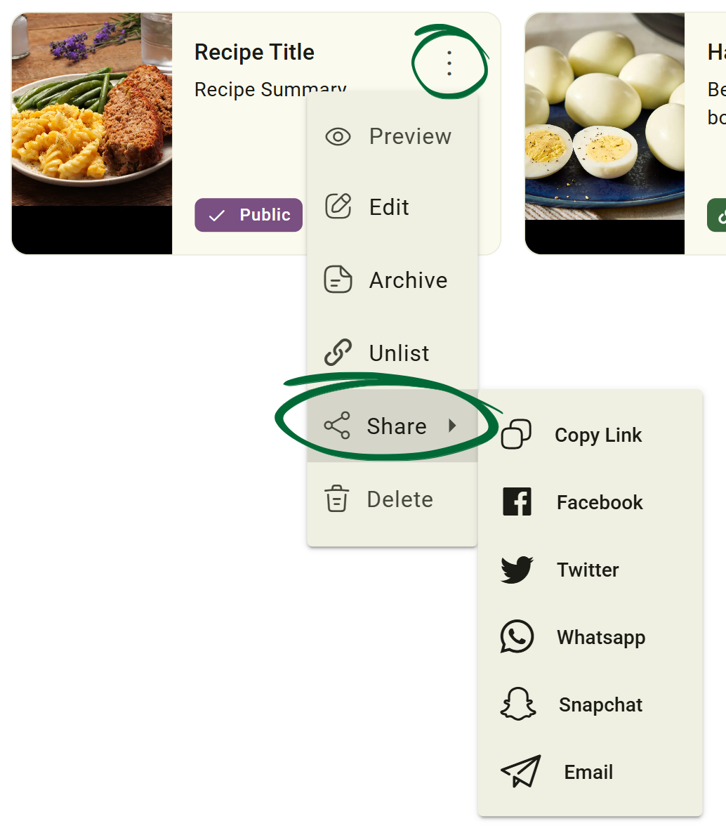 share recipe screenshot